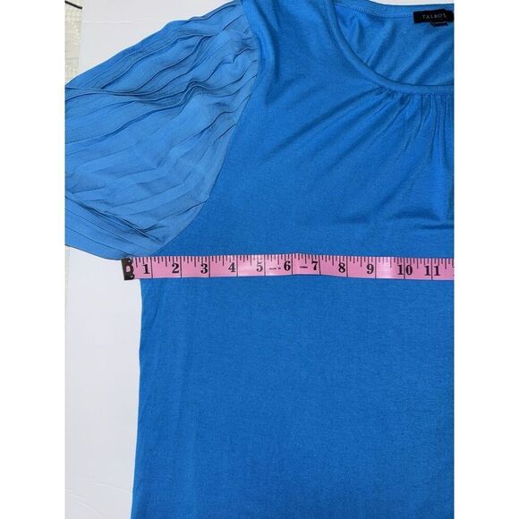 Talbots Pleated Puff Sleeve Knit Top Crew Neck Blue Soft Classic Balloon Size XL - Picture 10 of 15